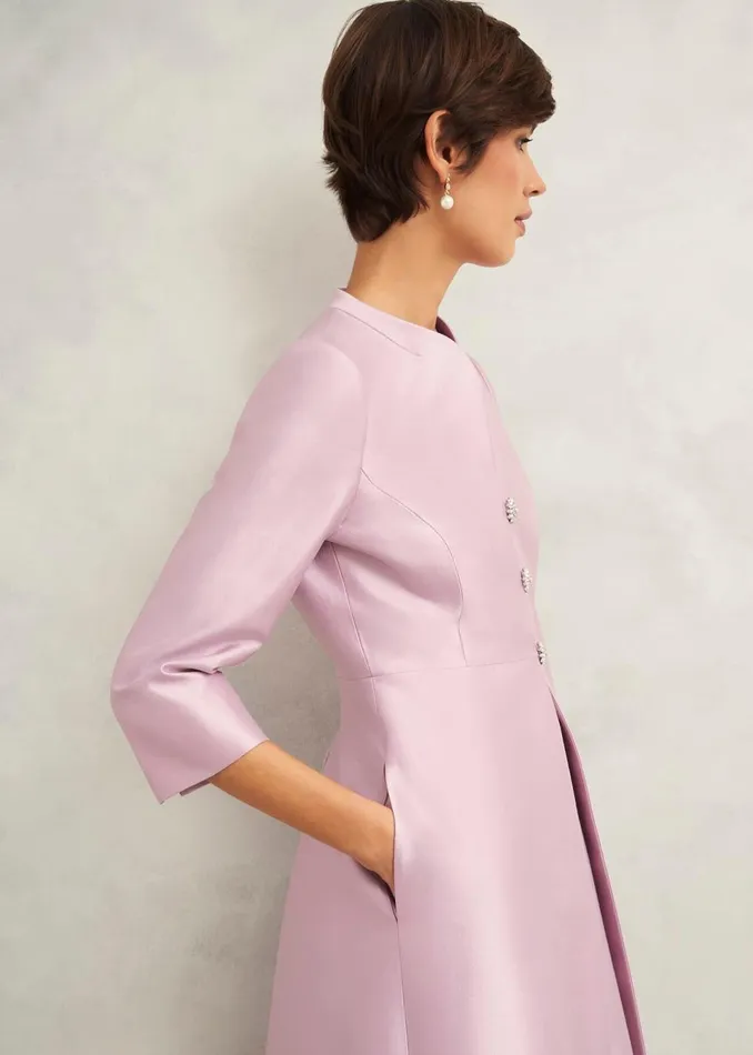 Women Coats and Jackets Hobbs Rhea Wool Silk Coat Soft Petal Pink
