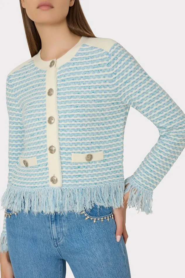 Women Coats and Jackets Milly Textured Fringe Cardigan Jacket Blue Multi Women Coats and Jackets Milly Textured Fringe Cardigan Jacket Blue Multi