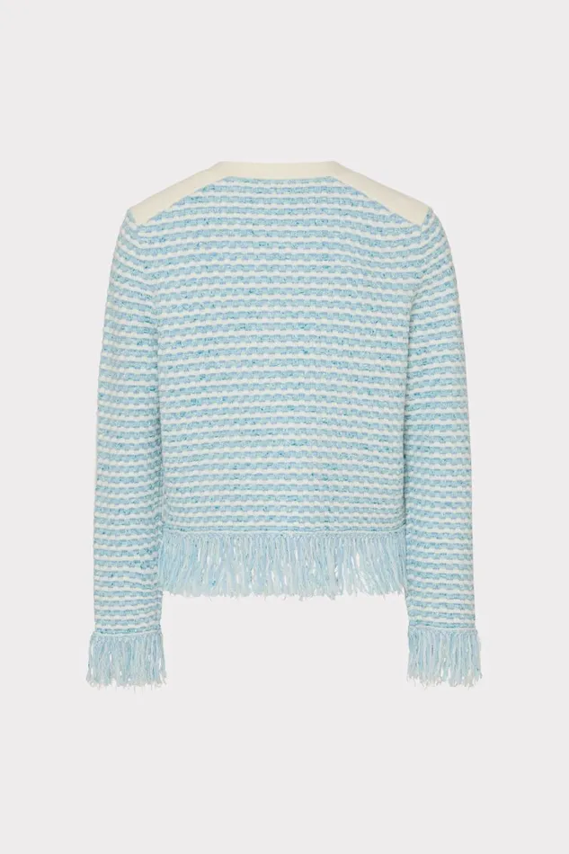 Women Coats and Jackets Milly Textured Fringe Cardigan Jacket Blue Multi Women Coats and Jackets Milly Textured Fringe Cardigan Jacket Blue Multi