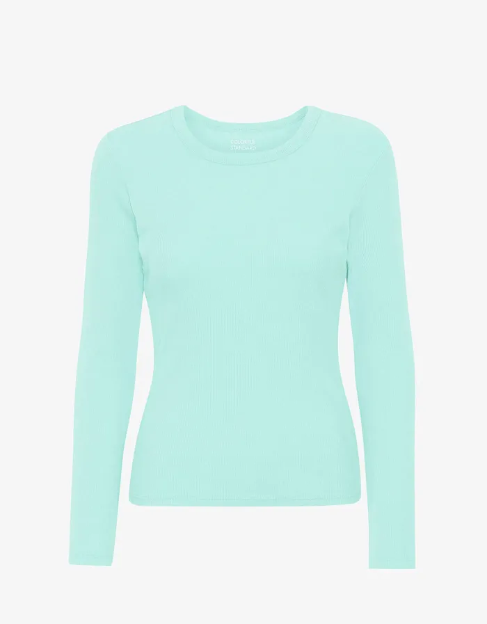 Women Colorfulstandard Women Organic Rib LS TShirt 8211 Light Aqua TShirts