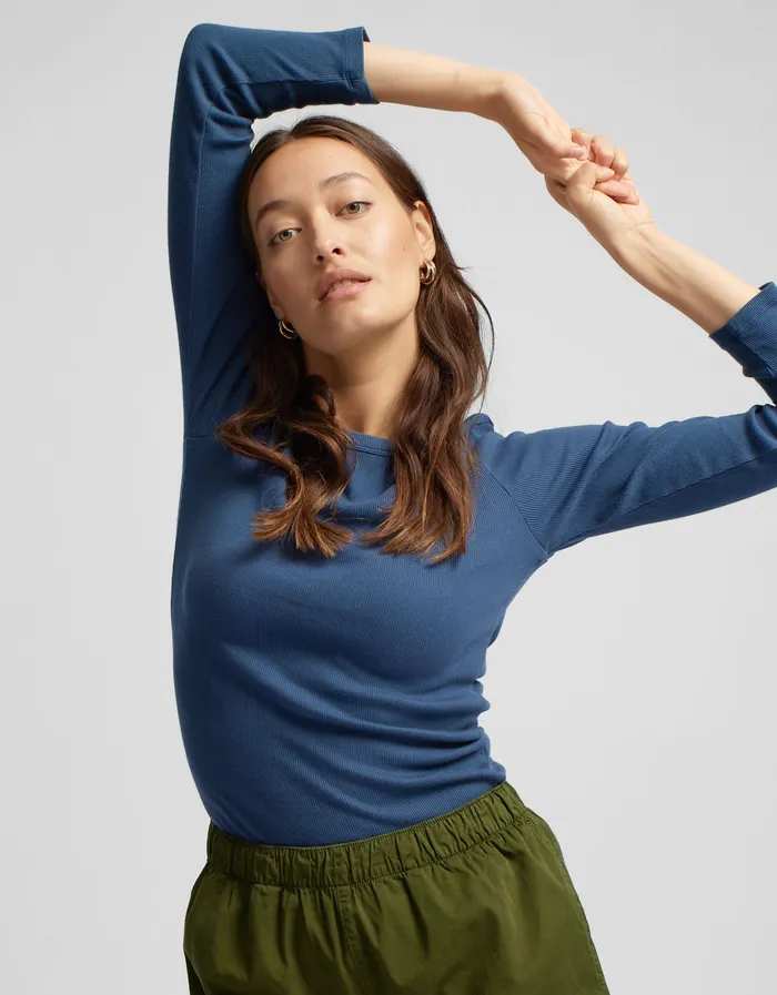 Women Colorfulstandard Women Organic Rib LS TShirt 8211 Light Aqua TShirts