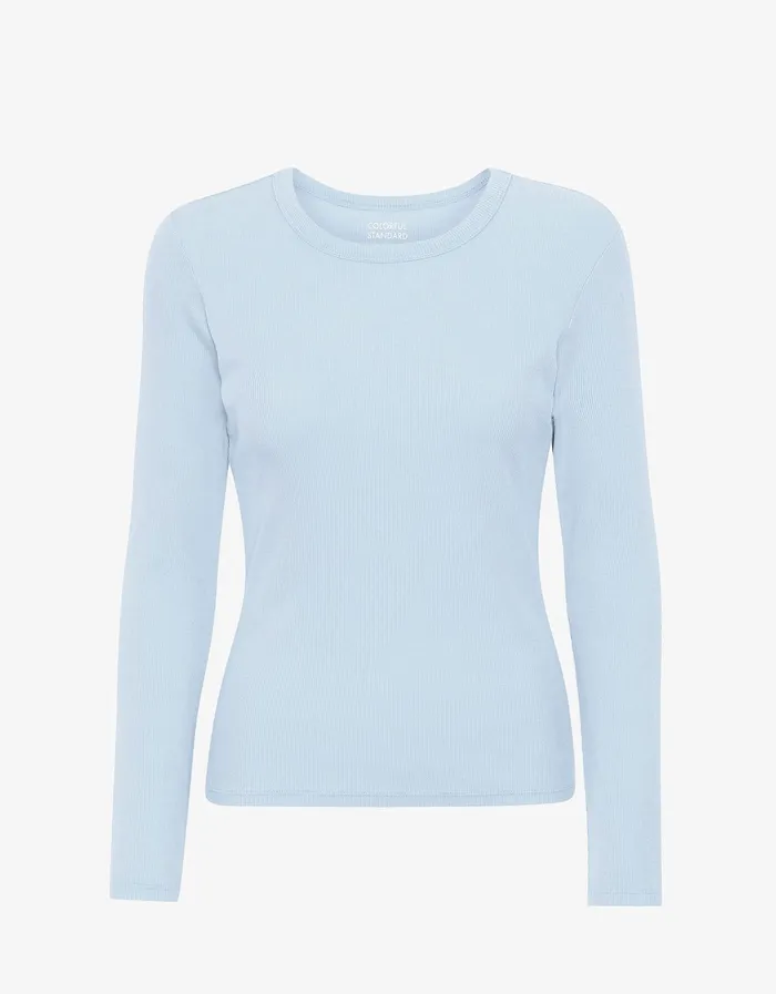 Women Colorfulstandard Women Organic Rib LS TShirt 8211 Polar Blue Long Sleeve Tops