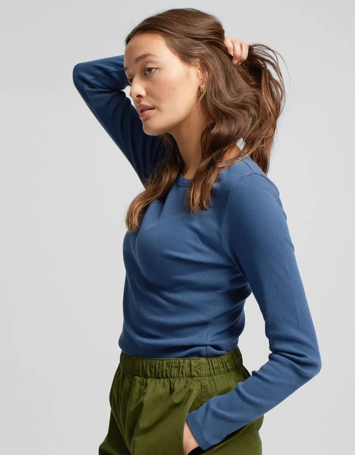 Women Colorfulstandard Women Organic Rib LS TShirt 8211 Polar Blue Long Sleeve Tops