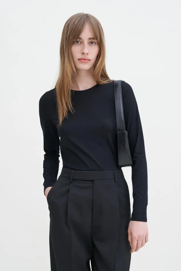 Women Cotton Stretch Long Sleeve Black Filippa K Tops