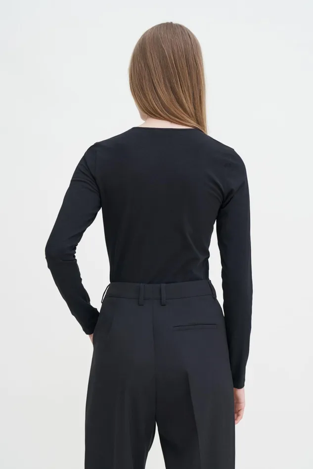 Women Cotton Stretch Long Sleeve Black Filippa K Tops