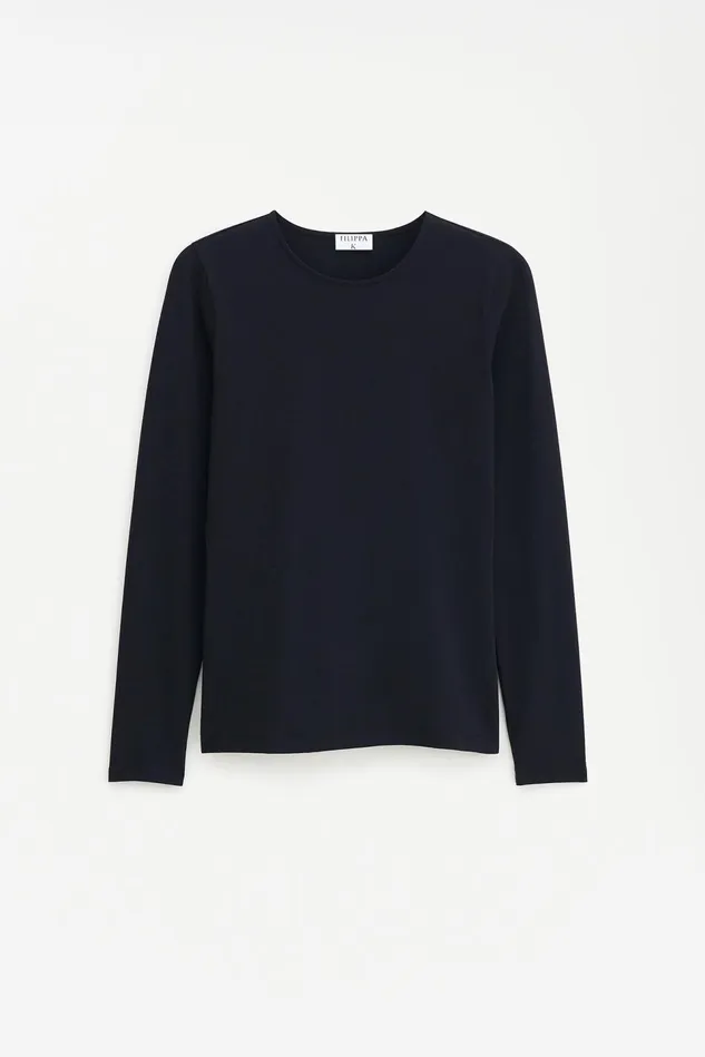 Women Cotton Stretch Long Sleeve Black Filippa K Tops