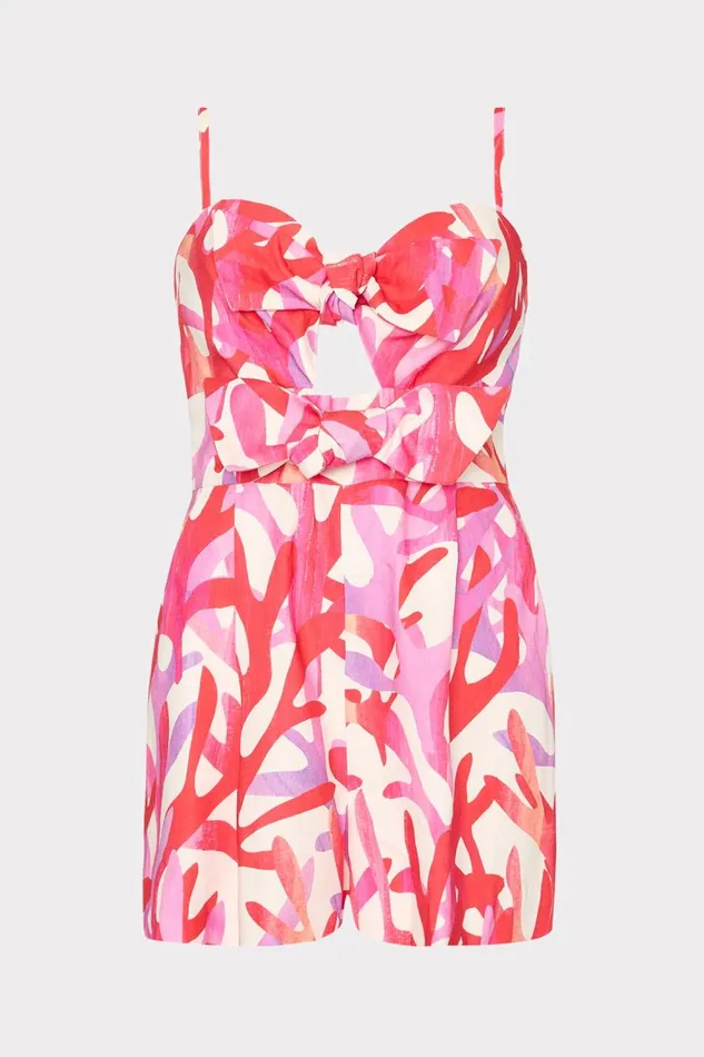 Women CoverUps Milly Anya Under The Sea Linen Romper Pink Multi