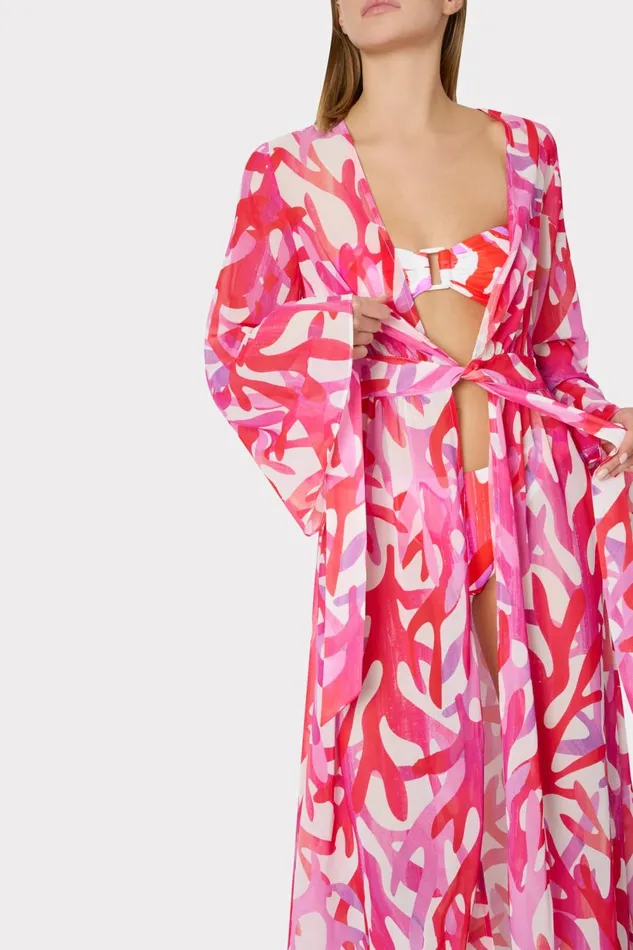 Women CoverUps Milly Vince Under The Sea Chiffon CoverUp Dress Pink Multi