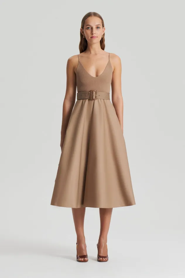 Women CREPE KNIT CAMISOLE COTTON DRESS CAMEL Dresses Scanlan Theodore