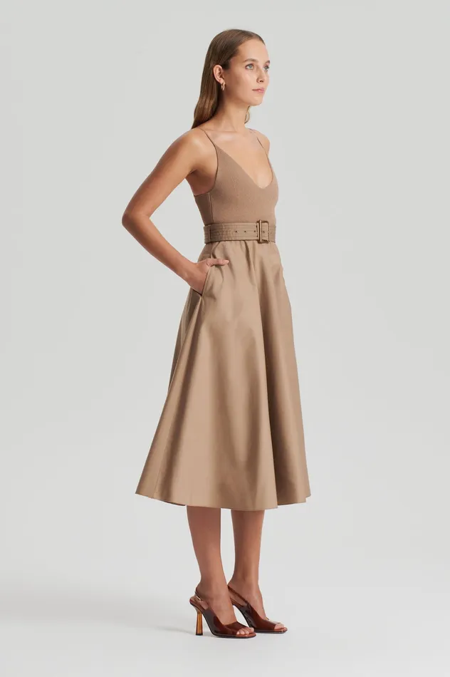 Women CREPE KNIT CAMISOLE COTTON DRESS CAMEL Dresses Scanlan Theodore Women CREPE KNIT CAMISOLE COTTON DRESS CAMEL Dresses Scanlan Theodore