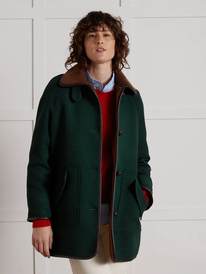 Women Cyrillus Clothing Coat With Trimmed Sherpa Lining Green