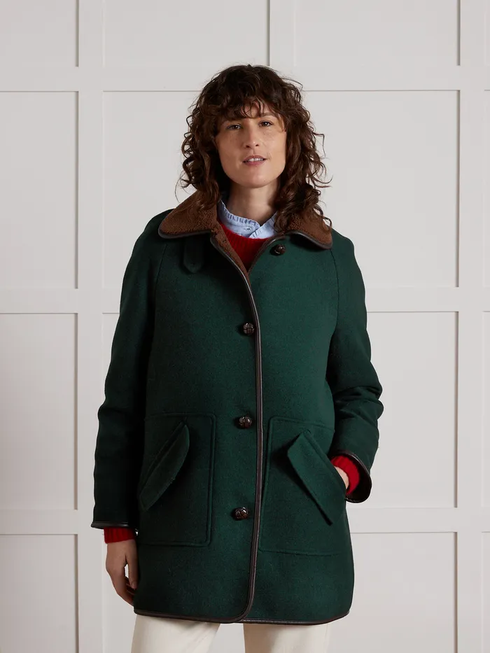 Women Cyrillus Clothing Coat With Trimmed Sherpa Lining Green