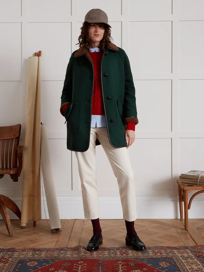 Women Cyrillus Clothing Coat With Trimmed Sherpa Lining Green