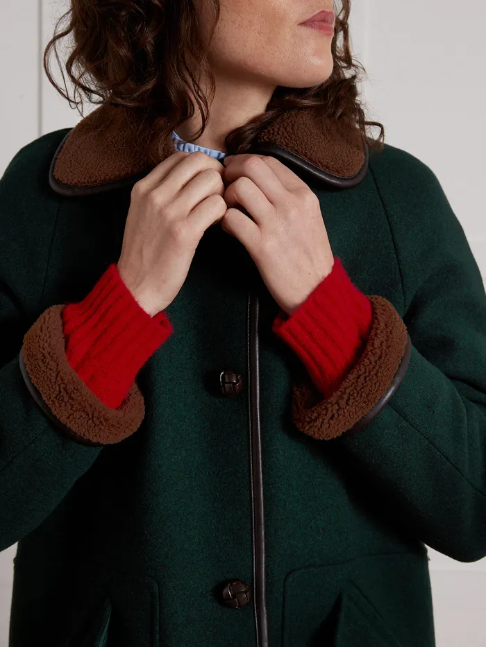 Women Cyrillus Clothing Coat With Trimmed Sherpa Lining Green