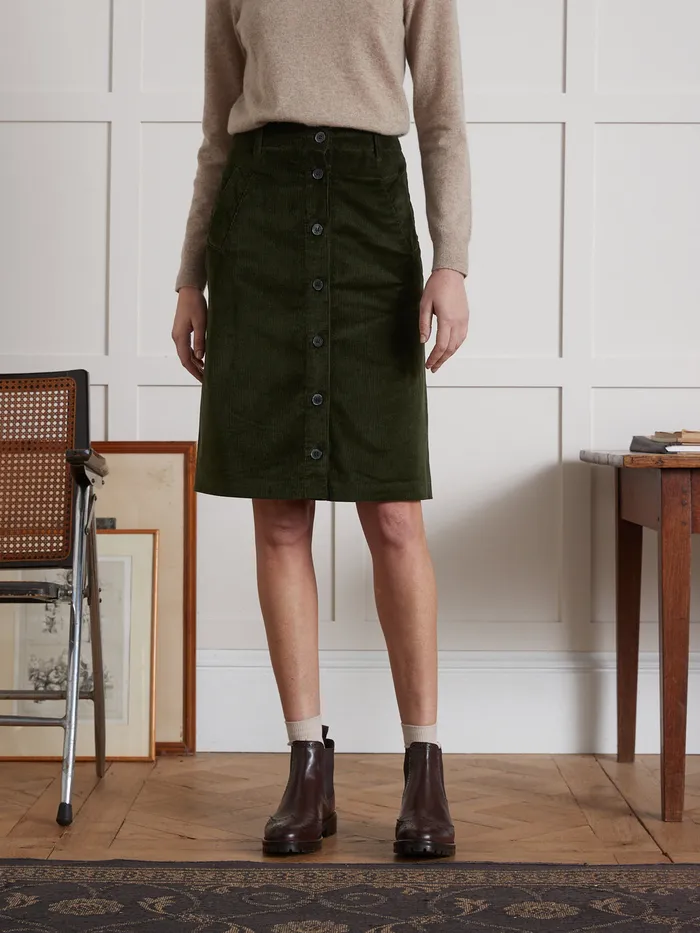 Women Cyrillus Clothing Corduroy Button Skirt Vert Chasse