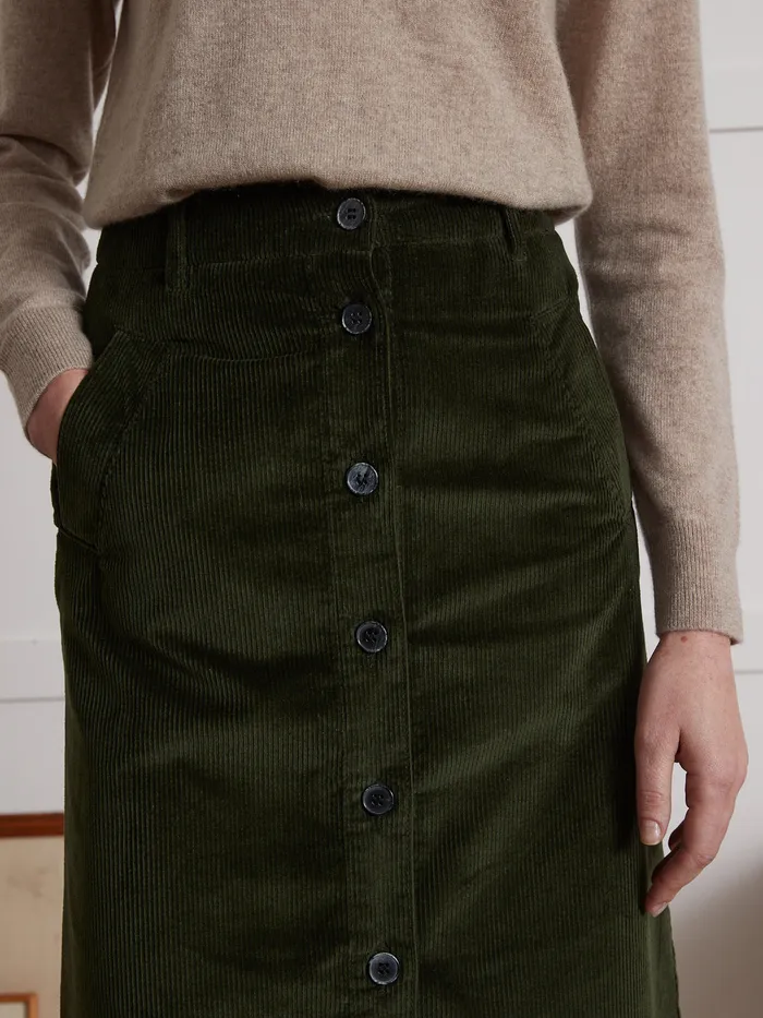 Women Cyrillus Clothing Corduroy Button Skirt Vert Chasse