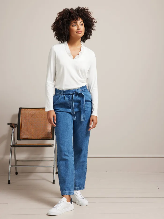 Women Cyrillus Clothing Cotton And Modal TShirt With Embroidered Neckline Blanc