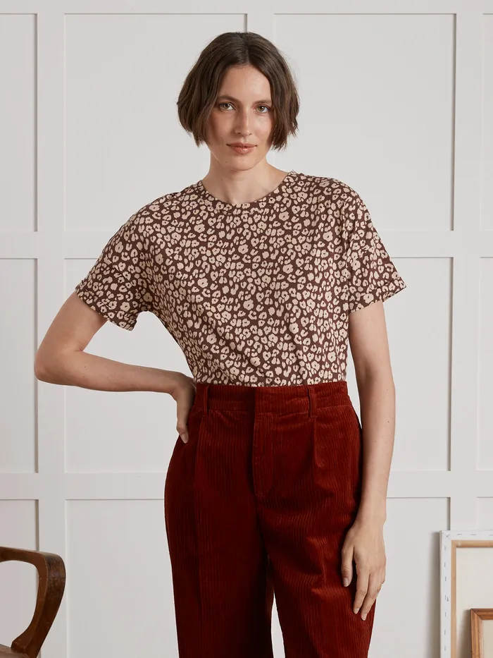 Women Cyrillus Clothing Fauve Print TShirt With Round Neckline Imp Fauve