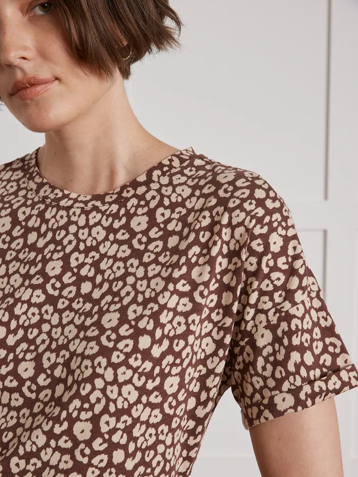 Women Cyrillus Clothing Fauve Print TShirt With Round Neckline Imp Fauve