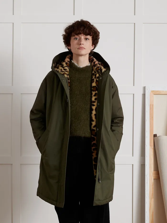 Women Cyrillus Clothing FauxFur Lined Long Parka Kaki