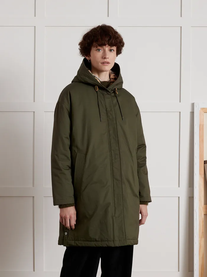 Women Cyrillus Clothing FauxFur Lined Long Parka Kaki