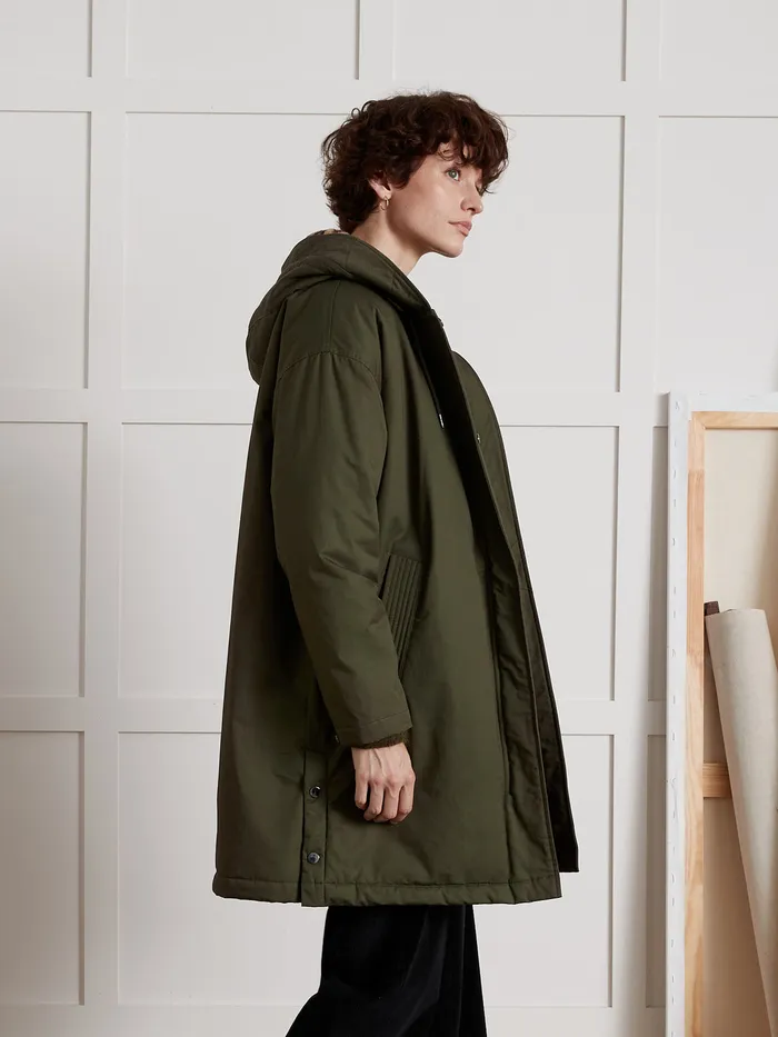 Women Cyrillus Clothing FauxFur Lined Long Parka Kaki