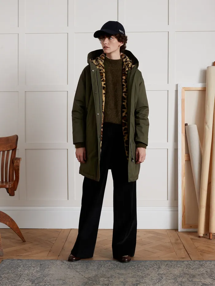Women Cyrillus Clothing FauxFur Lined Long Parka Kaki