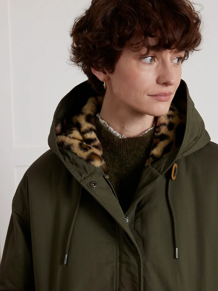 Women Cyrillus Clothing FauxFur Lined Long Parka Kaki