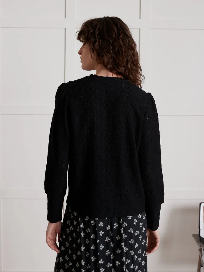Women Cyrillus Clothing Jacquard THirt With Puffy Sleeves Navy Noir
