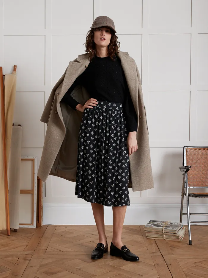 Women Cyrillus Clothing Jacquard THirt With Puffy Sleeves Navy Noir