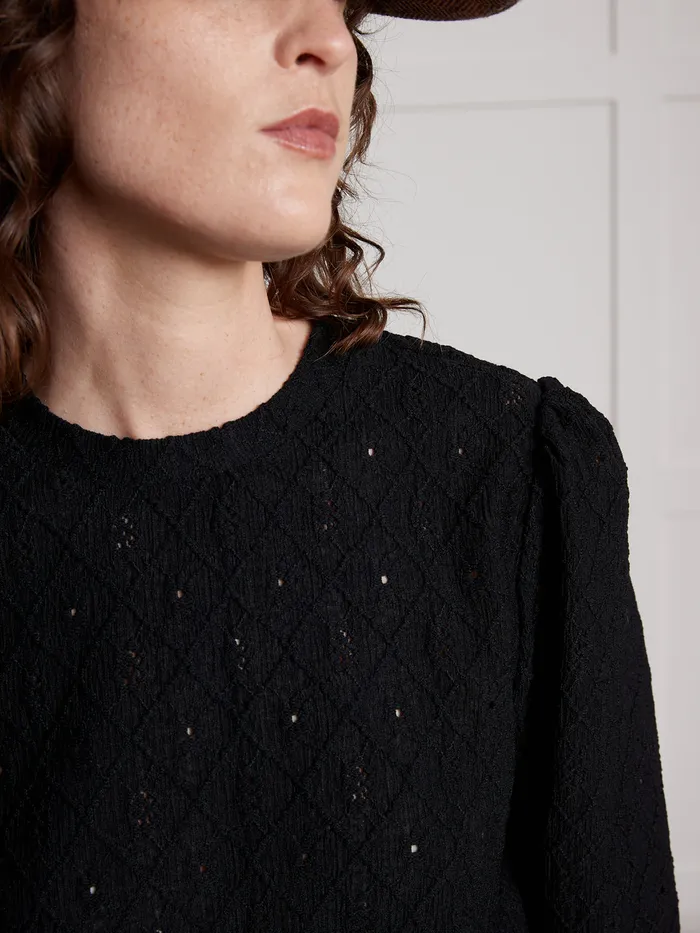 Women Cyrillus Clothing Jacquard THirt With Puffy Sleeves Navy Noir
