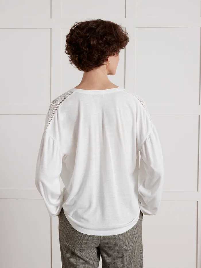 Women Cyrillus Clothing Linen And Viscose TShirt With Round Neckline Ecru