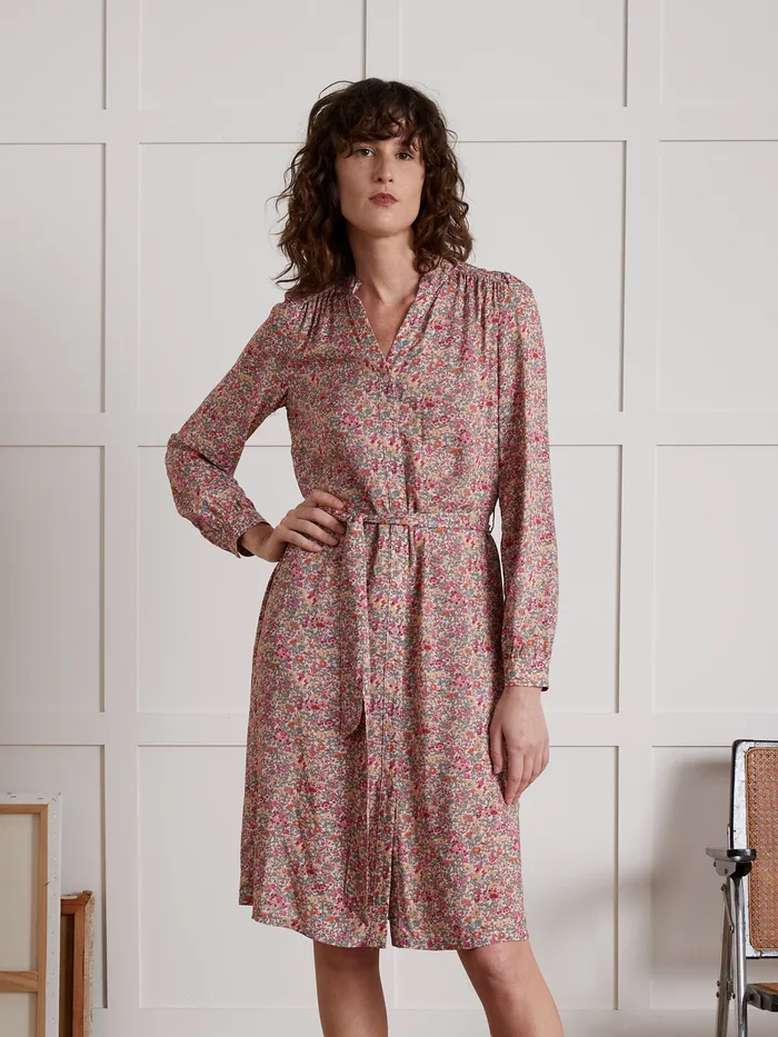 Women Cyrillus Clothing MidLength Shirt Dress With Babingdon Floral Motif 8211 Made With Liberty Fabric Lib Babington Rose