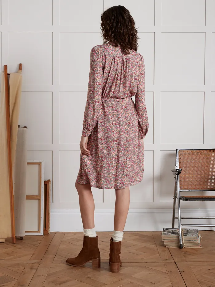 Women Cyrillus Clothing MidLength Shirt Dress With Babingdon Floral Motif 8211 Made With Liberty Fabric Lib Babington Rose