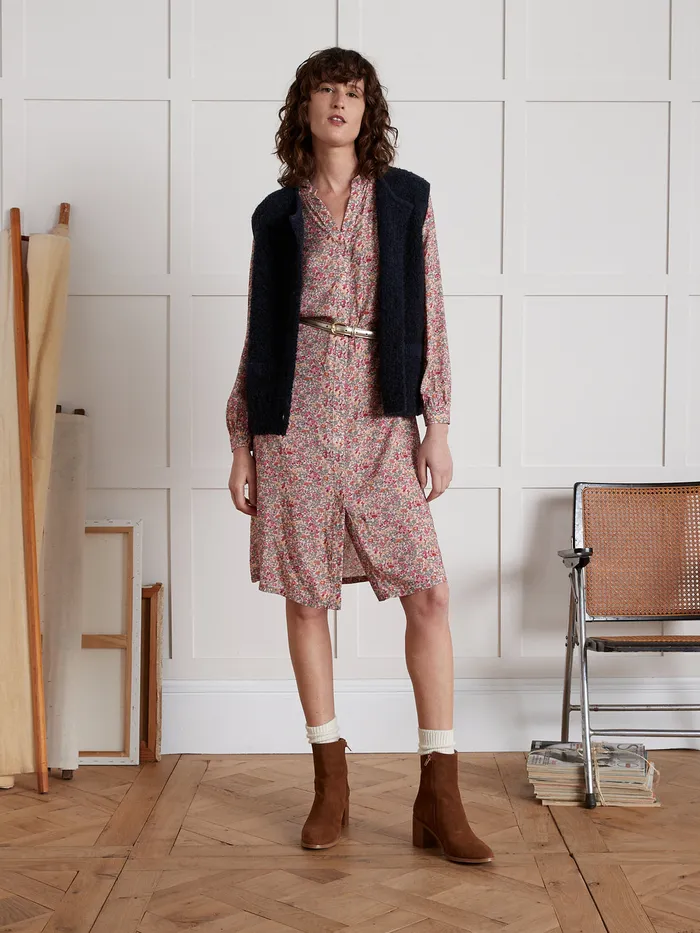 Women Cyrillus Clothing MidLength Shirt Dress With Babingdon Floral Motif 8211 Made With Liberty Fabric Lib Babington Rose