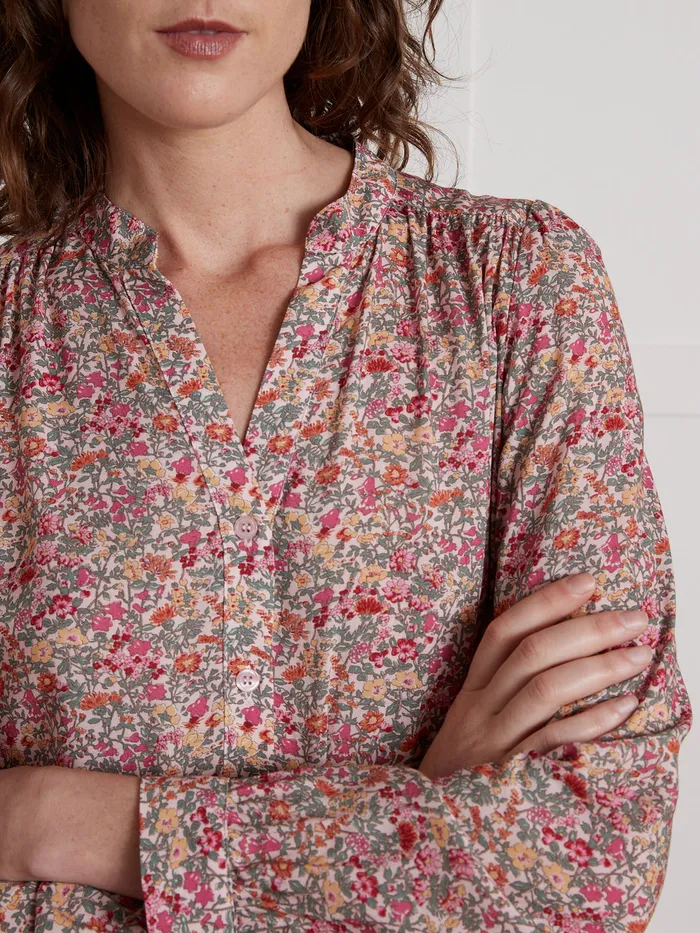 Women Cyrillus Clothing MidLength Shirt Dress With Babingdon Floral Motif 8211 Made With Liberty Fabric Lib Babington Rose