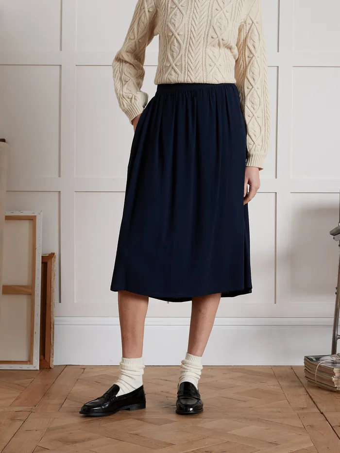Women Cyrillus Clothing MidLength Viscose Dobby Skirt Encre