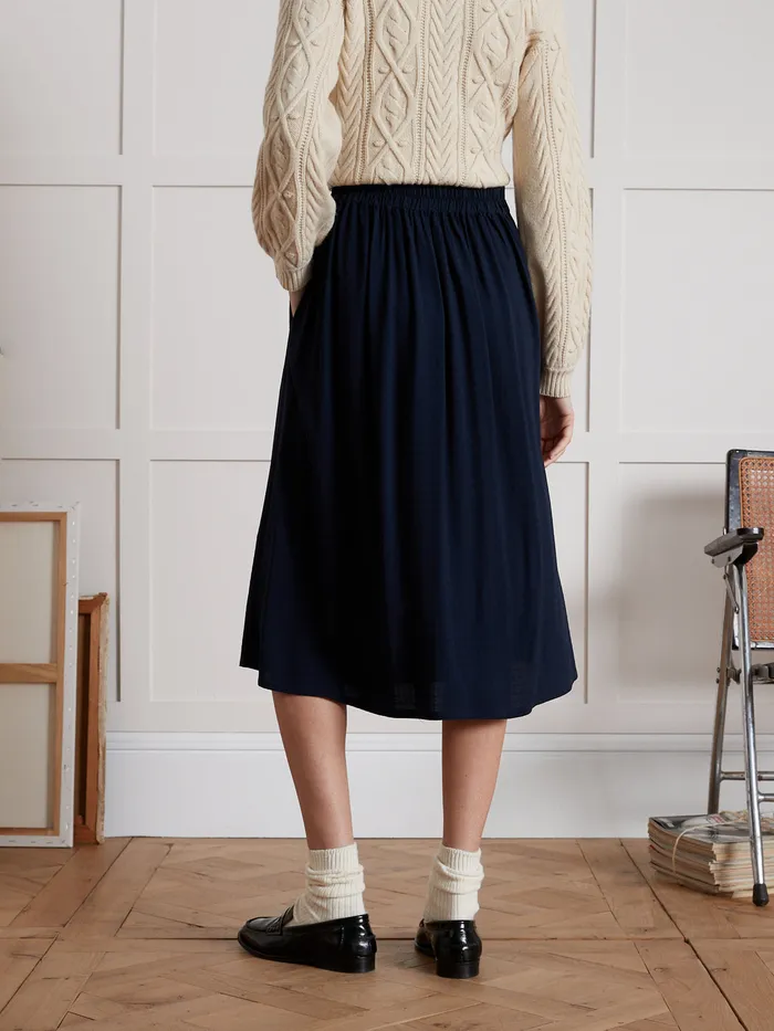 Women Cyrillus Clothing MidLength Viscose Dobby Skirt Encre