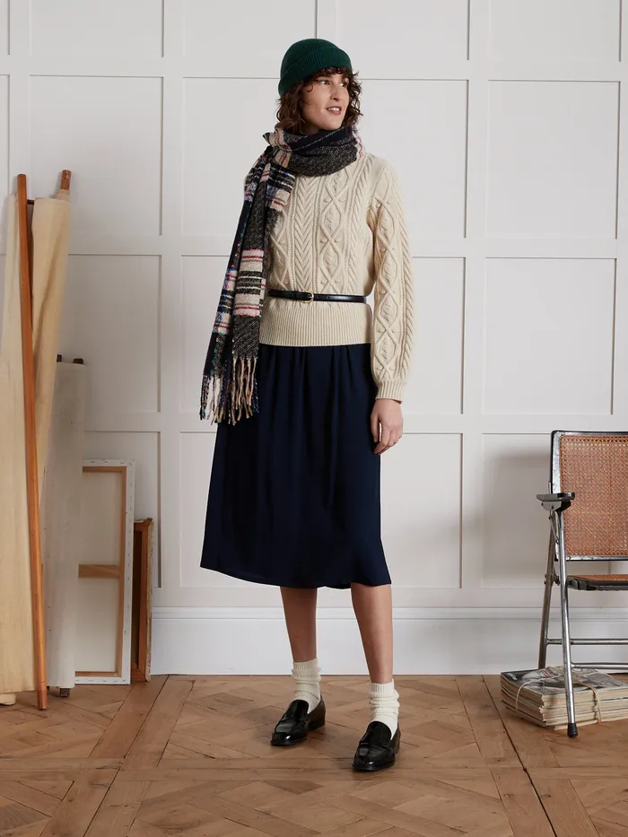 Women Cyrillus Clothing MidLength Viscose Dobby Skirt Encre