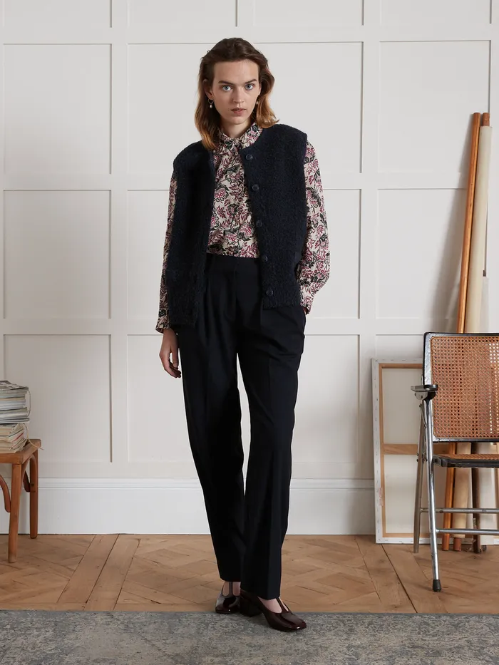 Women Cyrillus Clothing Pablo Piatti Amelia Print Shirt With Frilly Neckline Imp Amelia Violet