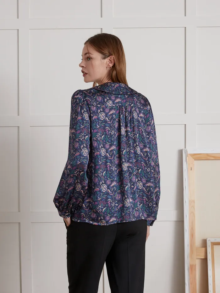 Women Cyrillus Clothing Pablo Piatti Botania Print Shirt With Ruched Collar Imp Botania