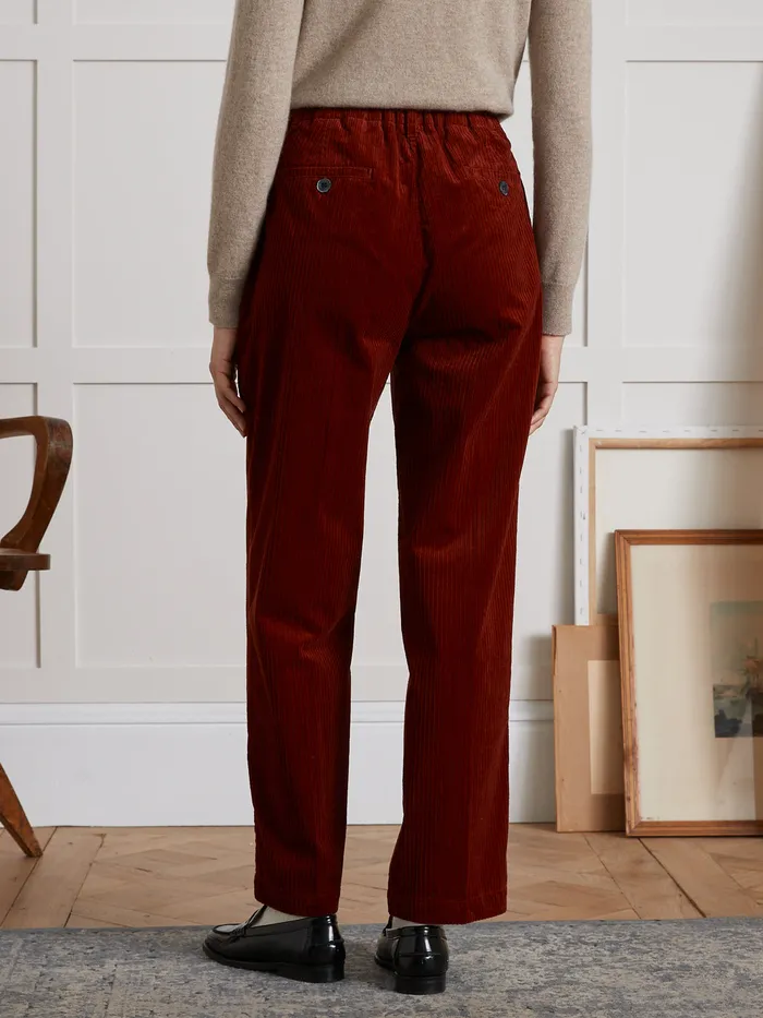 Women Cyrillus Clothing Pauline Pleated Corduroy Trousers Rhubarbe