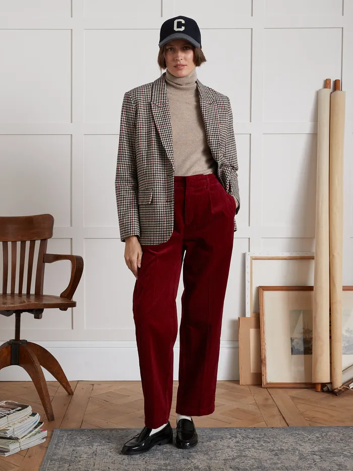 Women Cyrillus Clothing Pauline Pleated Corduroy Trousers Rhubarbe