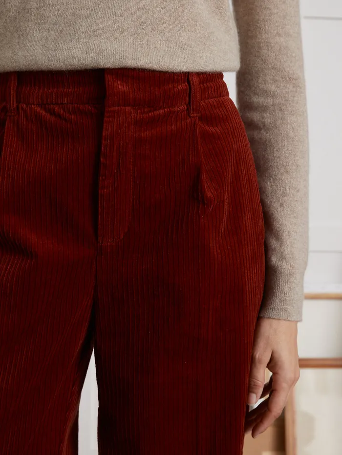 Women Cyrillus Clothing Pauline Pleated Corduroy Trousers Rhubarbe