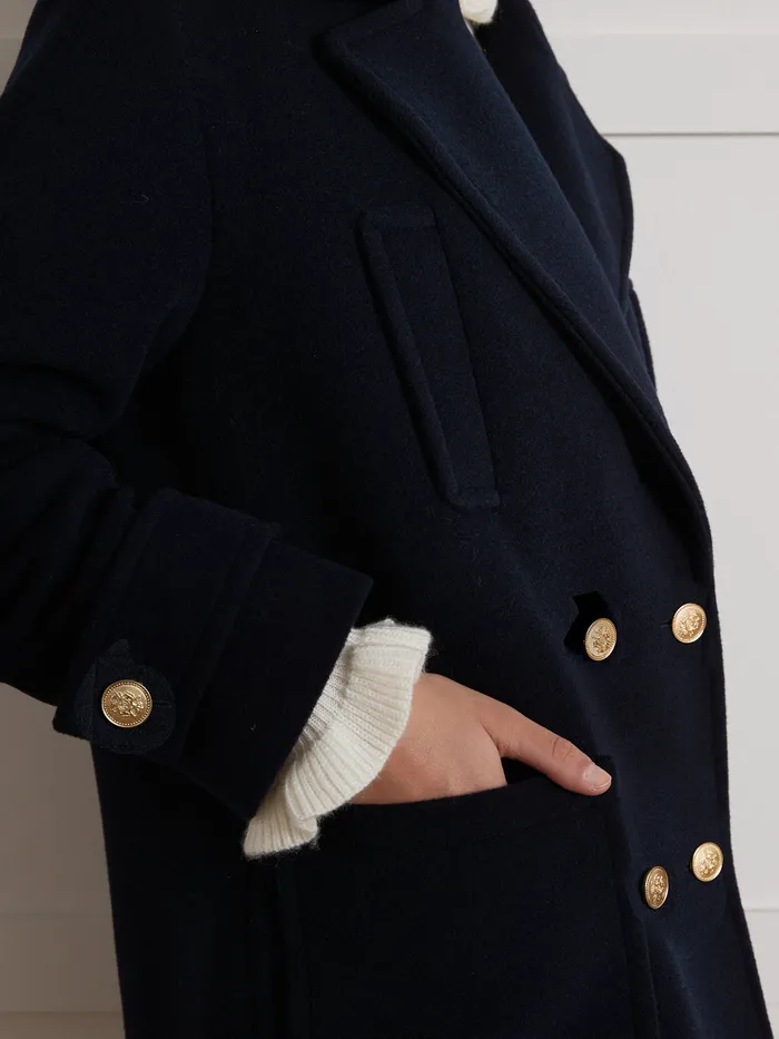 Women Cyrillus Clothing Plain Woolen Pea Coat Encre