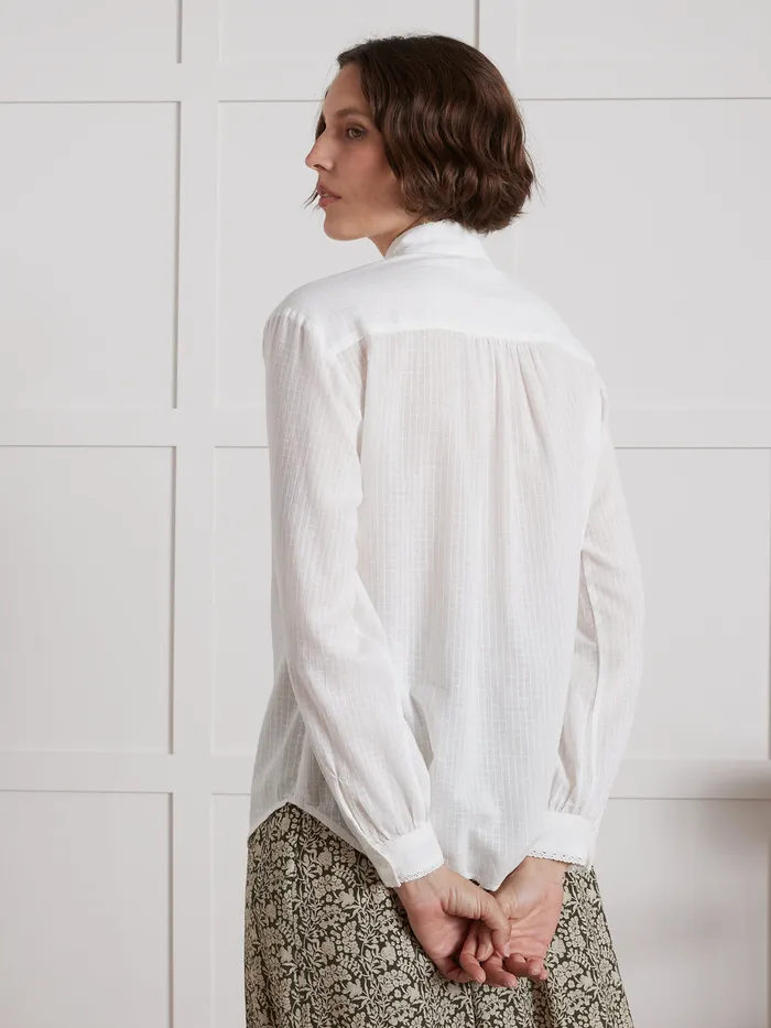 Women Cyrillus Clothing Shirt Made With A CheckLike Textured Fabric Ecru