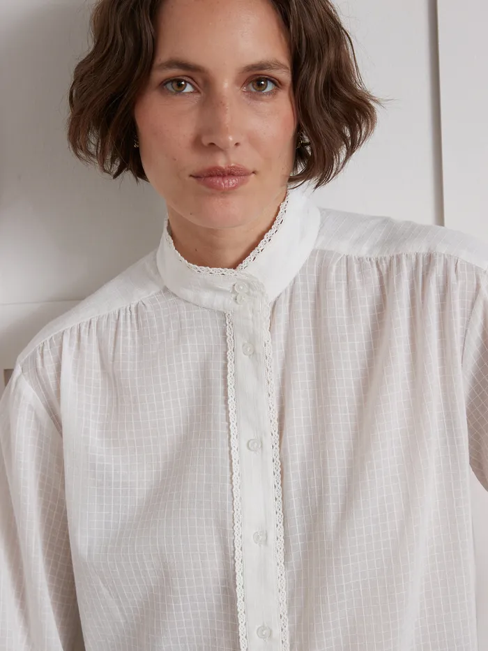 Women Cyrillus Clothing Shirt Made With A CheckLike Textured Fabric Ecru