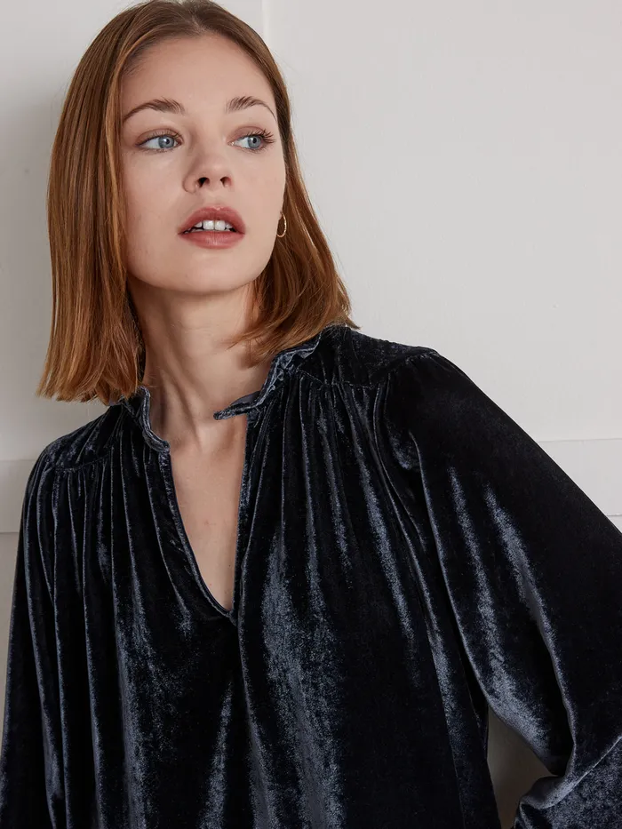 Women Cyrillus Clothing Short Panne Velvet Dress Encre
