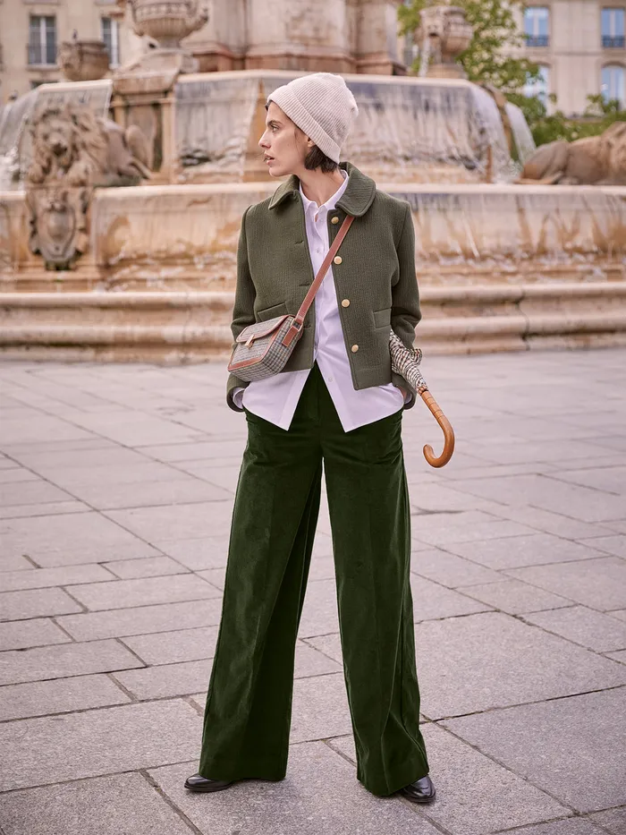 Women Cyrillus Clothing Sophie WideLeg Corduroy Trousers Vert Chasse
