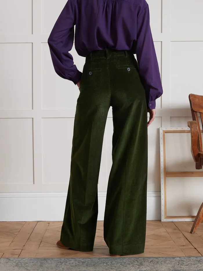 Women Cyrillus Clothing Sophie WideLeg Corduroy Trousers Vert Chasse